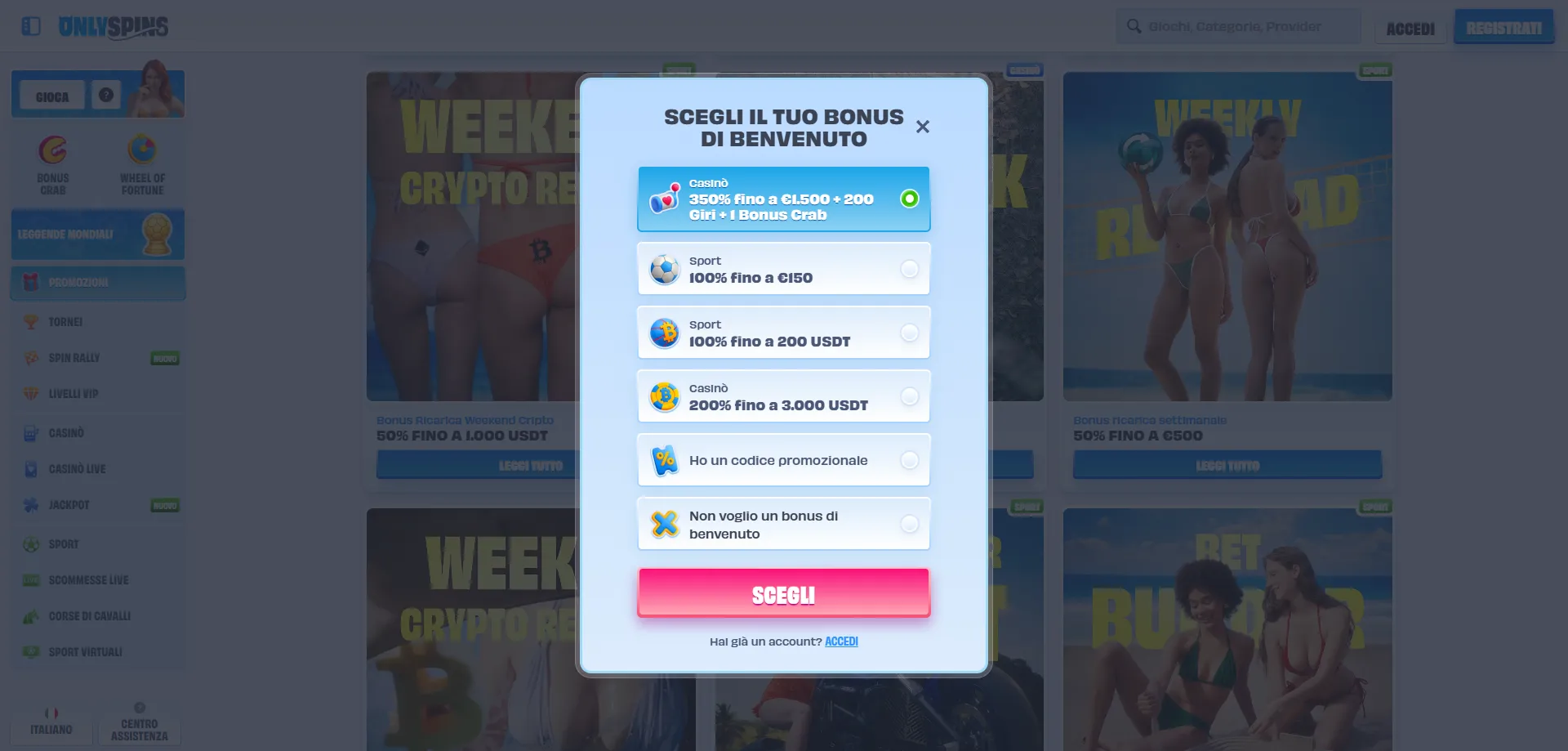 onlyspins-register1 Registrazione account OnlySpins Casinò Italia passo per passo