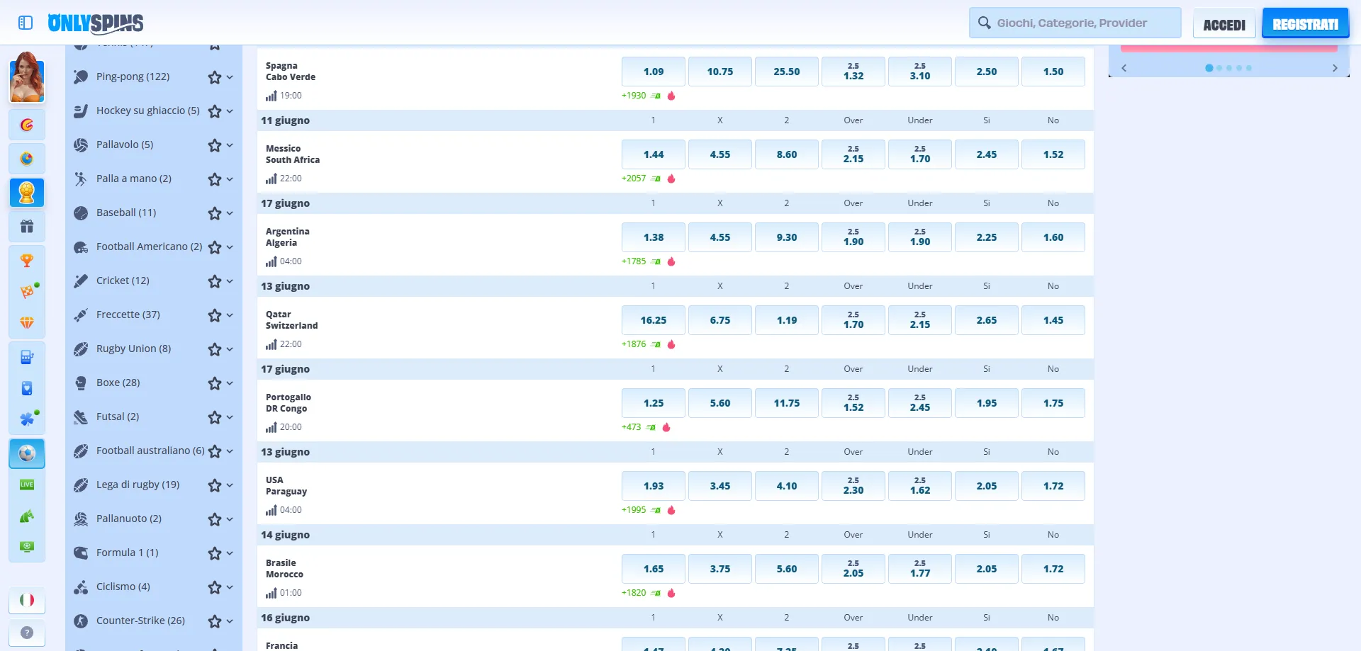 onlyspins-sports2 Scommesse sportive OnlySpins Casinò offerta completa 2026