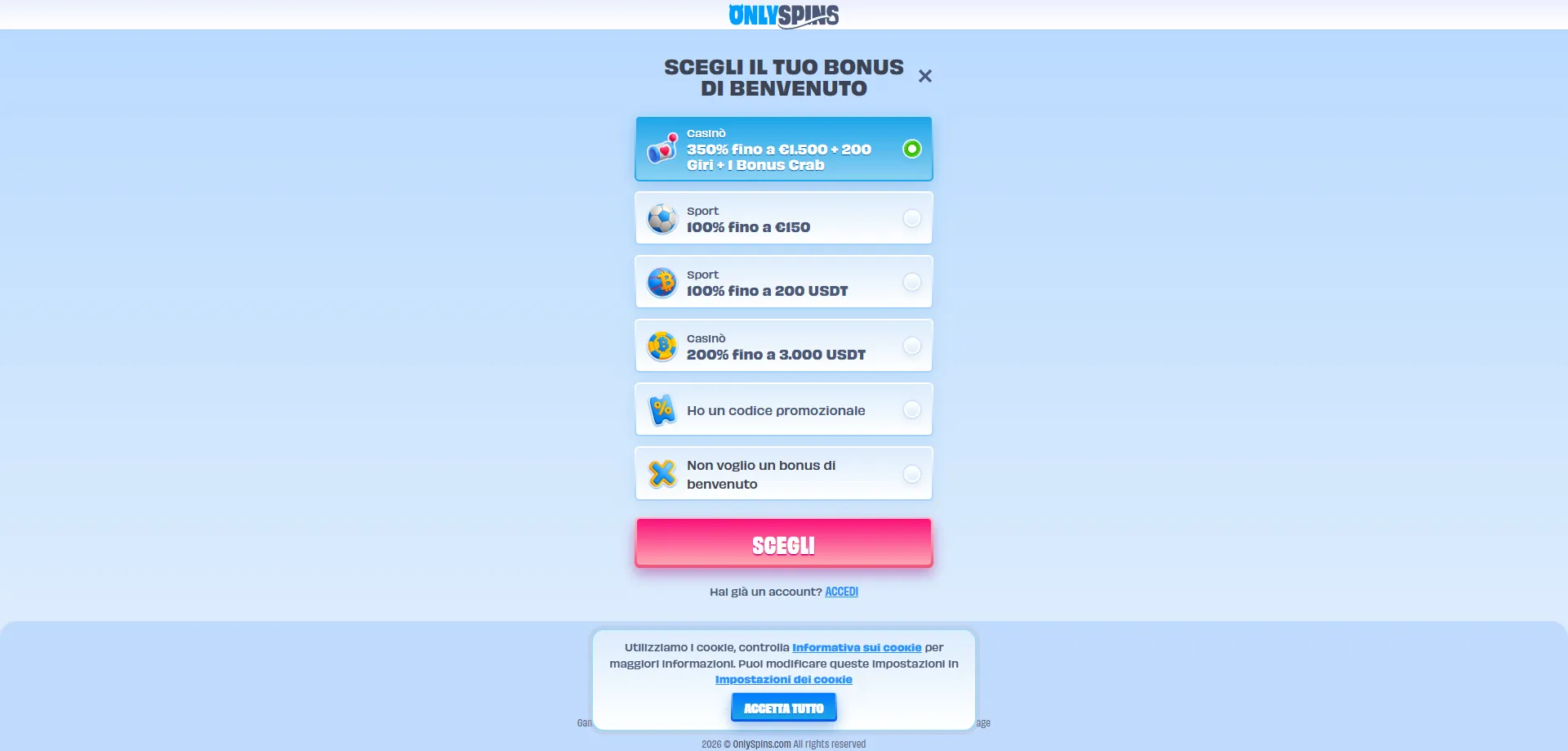 onlyspins-home1 OnlySpins Casinò Italia panoramica giochi e bonus 2026